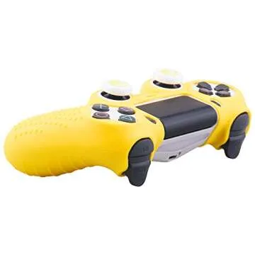 MXRC Silicone Rubber Cover Skin Case x 1 Anti-Slip Studded Dots Customize for PS4/SLIM/PRO Controller x 1(Yellow) + Cat Paw Thumb Grips x 2