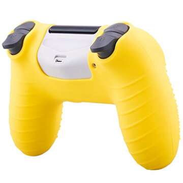 MXRC Silicone Rubber Cover Skin Case x 1 Anti-Slip Studded Dots Customize for PS4/SLIM/PRO Controller x 1(Yellow) + Cat Paw Thumb Grips x 2