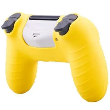 MXRC Silicone Rubber Cover Skin Case x 1 Anti-Slip Studded Dots Customize for PS4/SLIM/PRO Controller x 1(Yellow) + Cat Paw Thumb Grips x 2