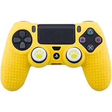 MXRC Silicone Rubber Cover Skin Case x 1 Anti-Slip Studded Dots Customize for PS4/SLIM/PRO Controller x 1(Yellow) + Cat Paw Thumb Grips x 2