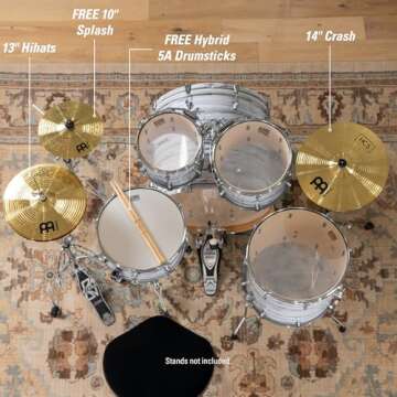 Meinl Cymbals HCS Cymbal Set Box Pack for Drums Hihats, Crash, Plus Free Splash, Sticks, Lessons —...