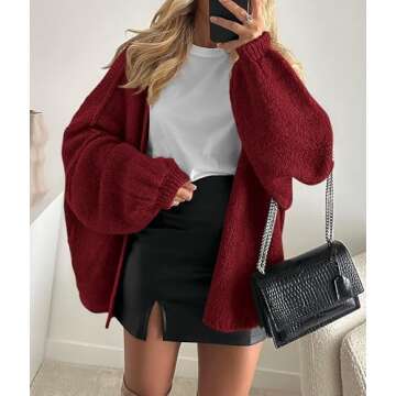 PRETTYGARDEN Womens Oversized Cardigan Sweaters 2025 Fall Long Lantern Sleeve Knit Open Front Lightw...