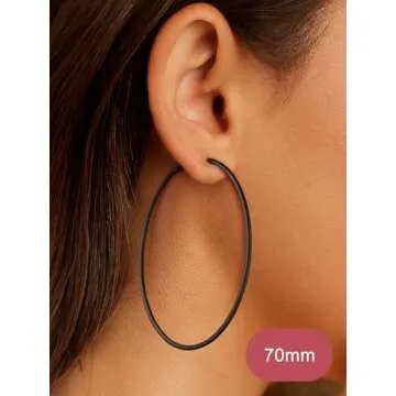 FOCALOOK Extra Large Hoop Earrings for Women, 70mm Lightweight Hypoallergenic Big Black Statement Ea...