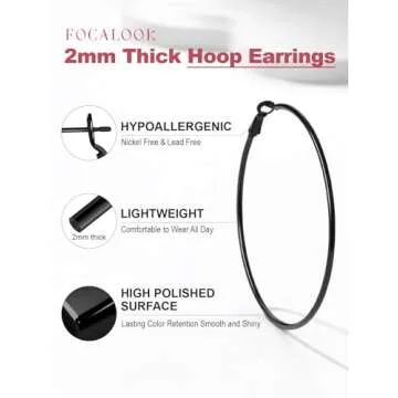 FOCALOOK Extra Large Hoop Earrings Lightweight Hypoallergenic
