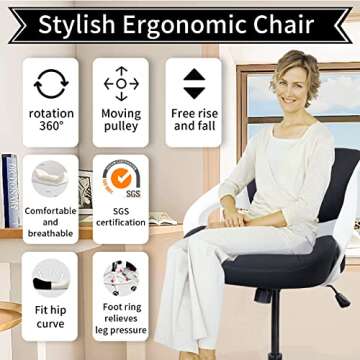 BOJUZIJA Ergonomic Drafting Chair,Standing Computer Desk Chair,Foot Ring,Lumbar Support,Swivel Task Chair -Black