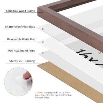 puthiac 16x20 Walnut Picture Frames for Wall - Minimalist 16x20 Oak Wood Frames, 16"x20" Picture Fra...