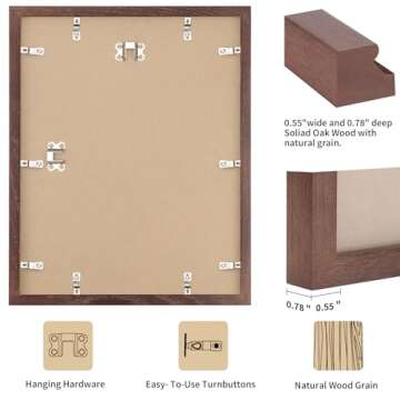 puthiac 16x20 Walnut Picture Frames for Wall - Minimalist 16x20 Oak Wood Frames, 16"x20" Picture Frame Wood, Natural Solid Wooden Picture Frames for Wall Art Photo and Prints (1 Pack, Walnut)