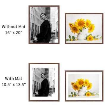 puthiac 16x20 Walnut Picture Frames for Wall - Minimalist 16x20 Oak Wood Frames, 16"x20" Picture Frame Wood, Natural Solid Wooden Picture Frames for Wall Art Photo and Prints (1 Pack, Walnut)