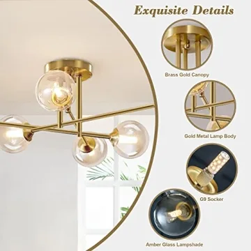 Flyrose 6-Light Gold Ceiling Fixture for Elegant Lighting