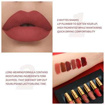 BestLand 6Pcs Matte Liquid Lipstick Set - Non-Stick, Waterproof, Long-Lasting Shades - Durable Lipgloss Beauty Cosmetics Makeup Set - Perfect Gifts for Women and Girls