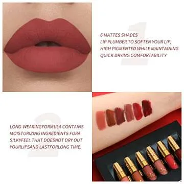 BestLand 6Pcs Matte Liquid Lipstick Set - Non-Stick, Waterproof, Long-Lasting Shades - Durable Lipgloss Beauty Cosmetics Makeup Set - Perfect Gifts for Women and Girls