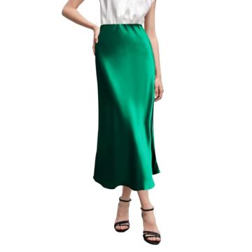HOTOUCH Women's Satin Midi Skirt High Waist Elegant A-Line