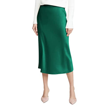 HOTOUCH Women's Satin Midi Skirt High Waist Elegant A-Line