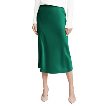 HOTOUCH Women's Satin Midi Skirt High Waist Elegant A-Line