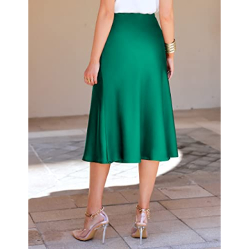 HOTOUCH Women's Satin Midi Skirt High Waist Elegant A-Line