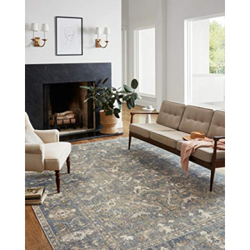 Loloi Chris Loves Julia Rosemarie Accent Rug 2'7" x 4' in Sand/Lagoon - Elegant No-Shed Design for M...