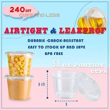 Portion Cups with Lids - 240 Sets, Stackable & Airtight