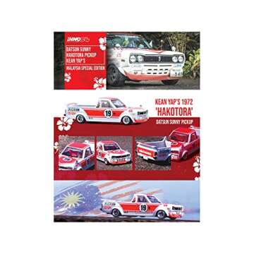 Sunny Hakotora Pickup Truck RHD White and Red Diecast 1/64 Model Car by Inno Models