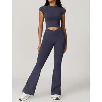 ABOCIW Women's High Waist Flare Leggings & Crop Top Set