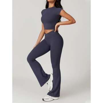 ABOCIW Women's High Waist Flare Leggings & Crop Top Set