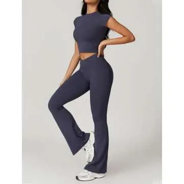 ABOCIW Women's High Waist Flare Leggings & Crop Top Set