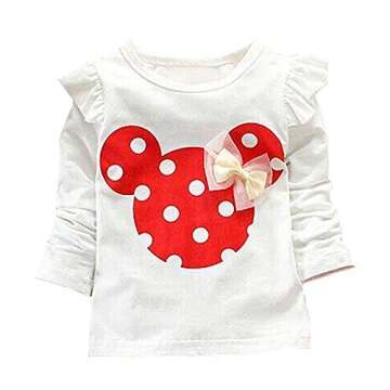 Cute Toddler Baby Girls Clothes Set Long Sleeve T-Shirt and Pants Kids 2pcs Outfits(White+Red,3T)
