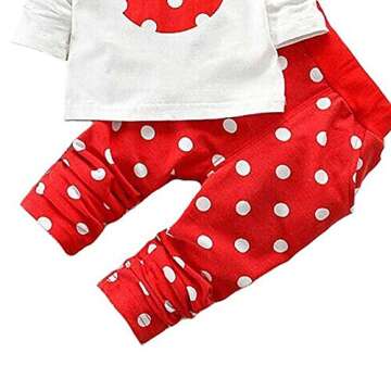 Cute Toddler Baby Girls Clothes Set Long Sleeve T-Shirt and Pants Kids 2pcs Outfits(White+Red,3T)