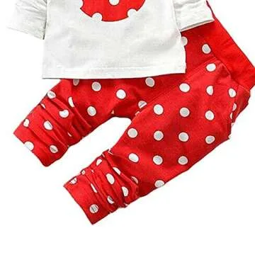 Cute Toddler Baby Girls Clothes Set Long Sleeve T-Shirt and Pants Kids 2pcs Outfits(White+Red,3T)