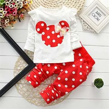 Cute Toddler Baby Girls Clothes Set Long Sleeve T-Shirt and Pants Kids 2pcs Outfits(White+Red,3T)