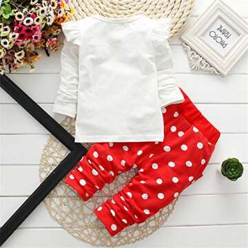 Cute Toddler Baby Girls Clothes Set Long Sleeve T-Shirt and Pants Kids 2pcs Outfits(White+Red,3T)