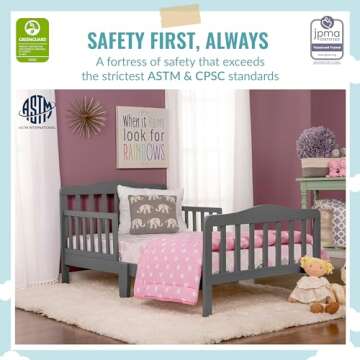 Dream On Me Classic Design Toddler Bed - Cool Grey, Low to Floor & Safe!