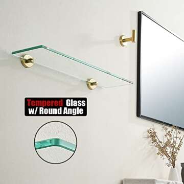 JQK Bathroom Glass Shelf Gold – Elegant Storage Solution 24x5