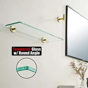 JQK Bathroom Glass Shelf Gold – Elegant Storage Solution 24x5