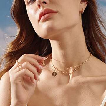 MEVECCO Gold Initial Necklaces For Women 18K Gold Plated Minimalist Double Layered Letter Necklace P...