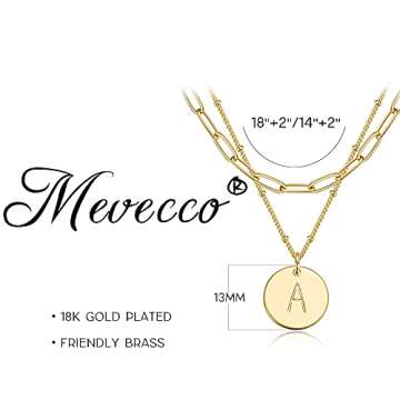 MEVECCO Gold Initial Necklaces For Women 18K Gold Plated Minimalist Double Layered Letter Necklace Personalized Paperclip Link Chain Chokers Dainty Jewelry Gift For Her