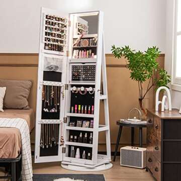 LOKO 360° Swivel Jewelry Cabinet, Lockable Jewelry Organizer with Rear Storage Shelves, Standing Je...