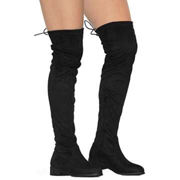 MVE Shoes Women's Fashion Comfy Vegan Suede Block Heel Side Zipper Thigh High Over The Knee Boots olimpia 14 black 8.5