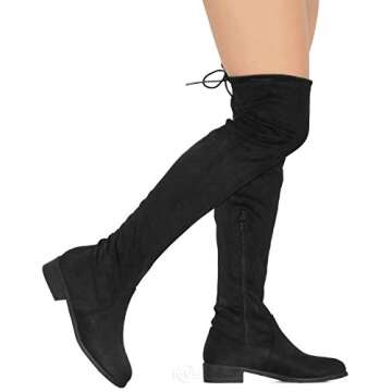 MVE Shoes Women's Fashion Comfy Vegan Suede Block Heel Side Zipper Thigh High Over The Knee Boots olimpia 14 black 8.5