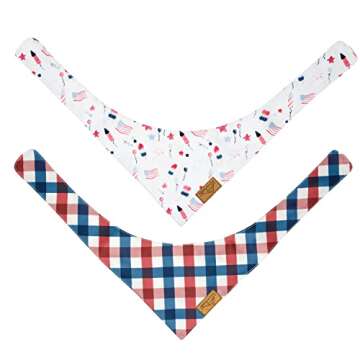 Remy+Roo Large 4th of July Dog Bandanas - 2 Pack Liberty Set | Premium Durable Adjustable Polyester Fabric | Patented Shape Dog Bandanas | Summer Dog Bandana | American Flag Dog Bandana