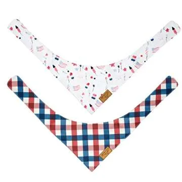 Remy+Roo Large 4th of July Dog Bandanas - 2 Pack Liberty Set | Premium Durable Adjustable Polyester Fabric | Patented Shape Dog Bandanas | Summer Dog Bandana | American Flag Dog Bandana