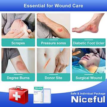 Niceful 10 Pcs Super Absorbent Wound Dressing 5"x5", 5-Layer Absorbent Structure, HSA FSA Eligible, Ultra Soft Wound Pads Surgical Dressing Absorbent Pads for Wounds