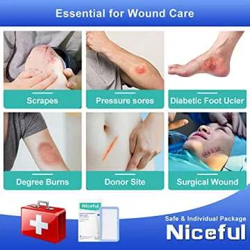 Niceful 10 Pcs Super Absorbent Wound Dressing 5"x5", 5-Layer Absorbent Structure, HSA FSA Eligible, Ultra Soft Wound Pads Surgical Dressing Absorbent Pads for Wounds