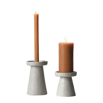 Main + Mesa Stoneware Candle Holders Set of 2  Gray