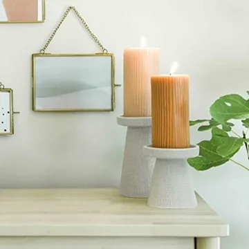 Main + Mesa Stoneware Candle Holders Set of 2  Gray