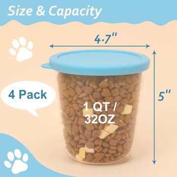 LUVCOSY 4 Pack Dog Treat Container with Silicone Lids, 32 OZ Dog Food Storage Container, BPA-Free Pe...