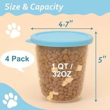 LUVCOSY 4 Pack Dog Treat Container with Silicone Lids, 32 OZ Dog Food Storage Container, BPA-Free Pe...