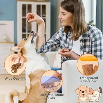 LUVCOSY 4 Pack Dog Treat Container with Silicone Lids, 32 OZ Dog Food Storage Container, BPA-Free Pet Treats Storage Organizer for Dog and Cat, Airtight Treats Canister for Dog Cookie, Pet Snacks