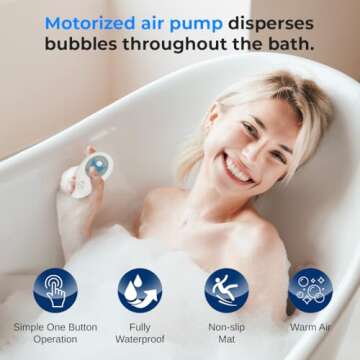 SereneLife Electric Bubble Massage Mat - Waterproof Massaging Spa, Full Body Bubbling Bath Thermal Massager Machine - Maintains Heat Motorized Air Pump, Aroma Clip for Essential Oil - Blue