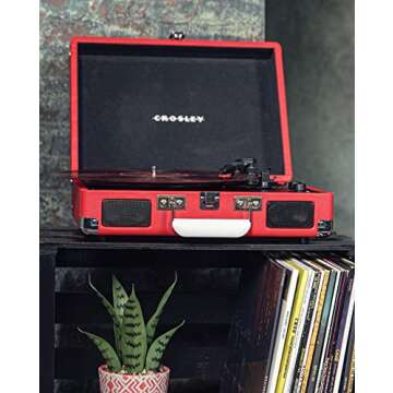 Crosley CR8005DP-RE1 Cruiser Plus Vintage 3-Speed Bluetooth in/Out Suitcase Vinyl Record Player Turn...