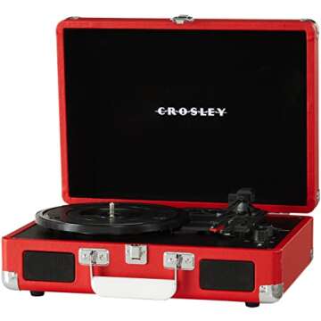 Crosley CR8005DP-RE1 Cruiser Plus Vintage 3-Speed Bluetooth in/Out Suitcase Vinyl Record Player Turntable, Red